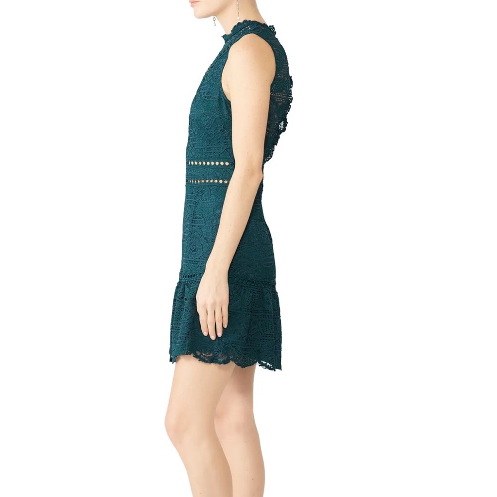 Saylor Lace V-Neck Fit & Flare Dress in Dark Green - Picture 2 of 7